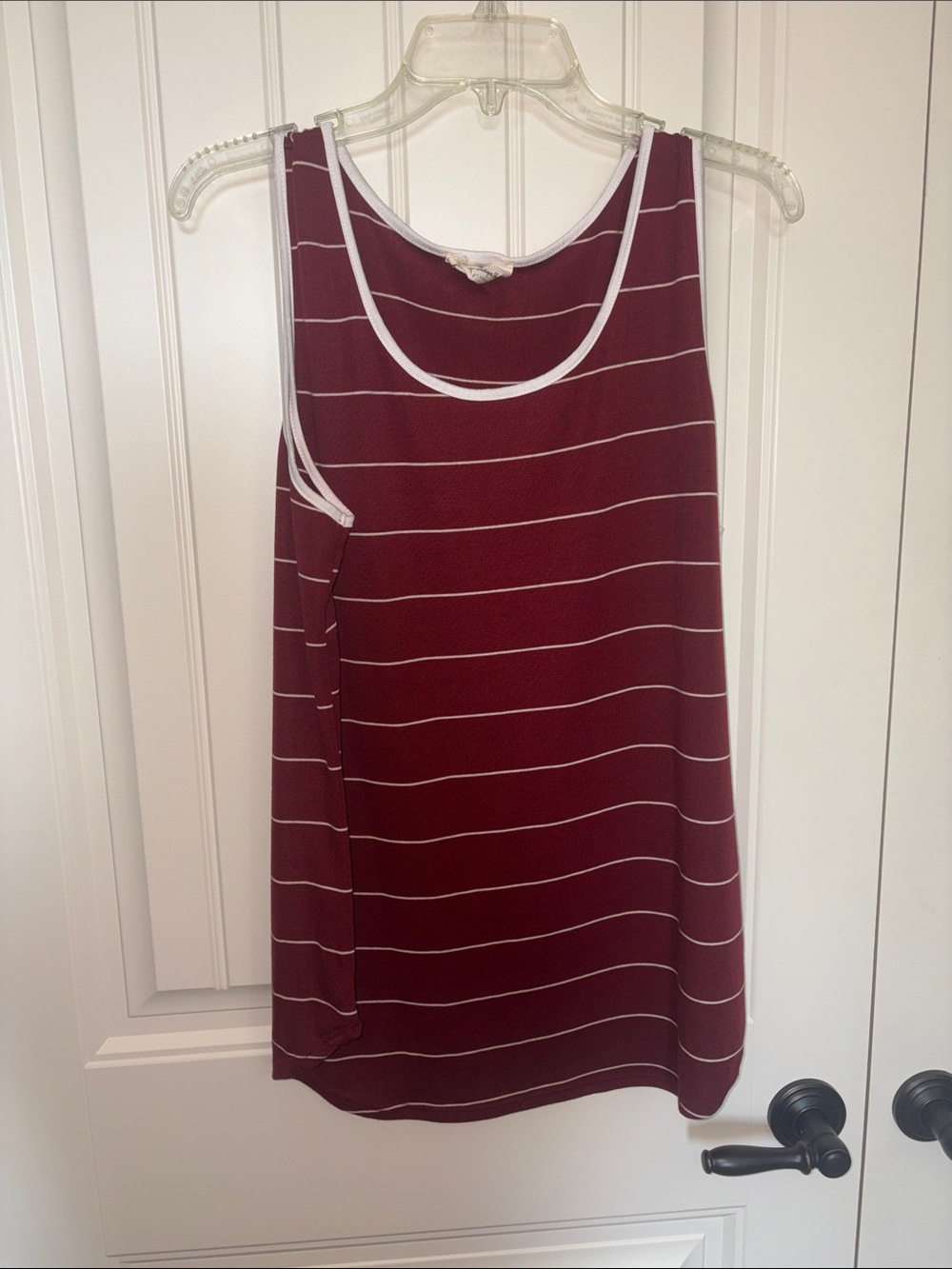 Sleeveless Striped Tank Top in Maroon with White Trim